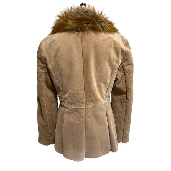 VTG Guess Womens Leather Coat Jacket Faux Fur Collar M Tan Y2K Indie Grunge 70s - Picture 3 of 16